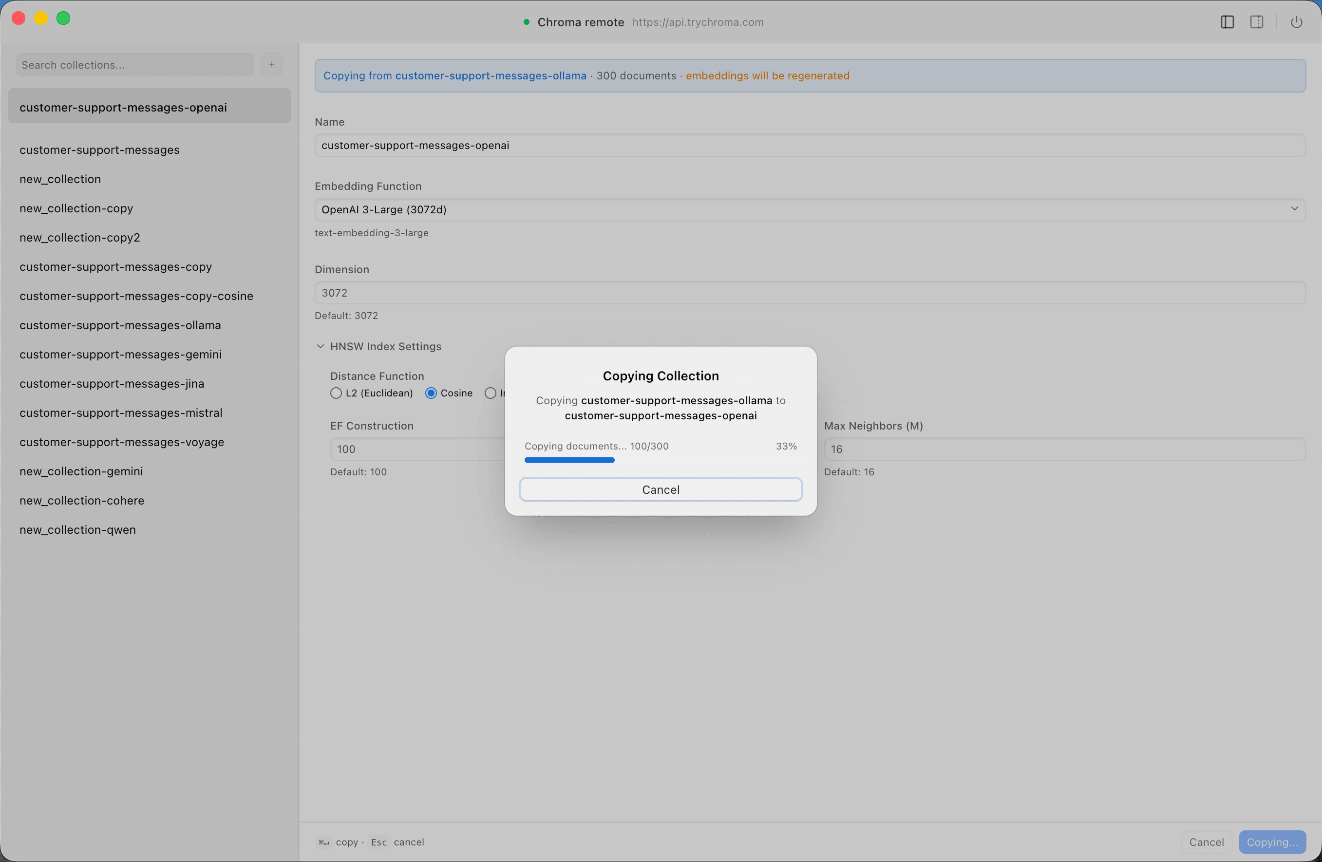 ChromaDB collection migration interface for copying collections between databases